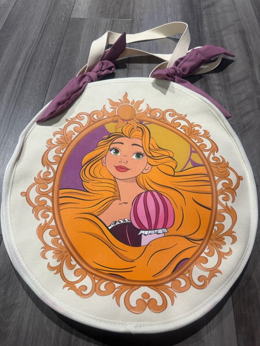 Disney Rapunzel Round Canvas Tote Bag in Cream and Purple